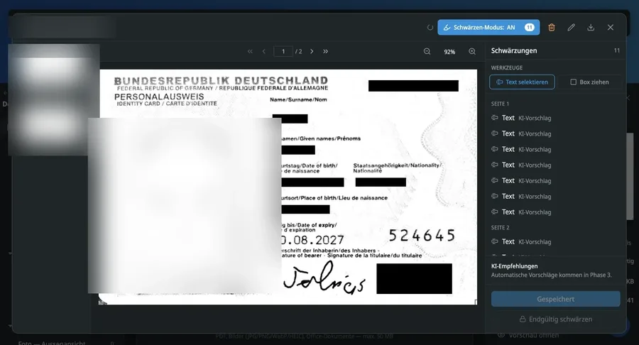 Maklerakte — PII schwärzen